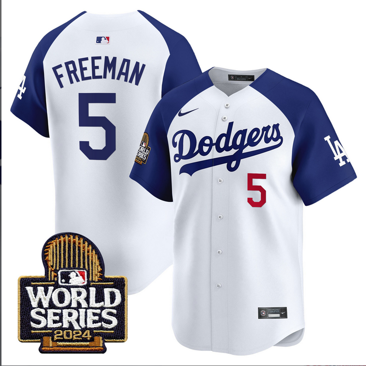 Men MLB Los Angeles Dodgers #5 Freeman white 2024 World Series Champions Patch Limited Jersey20241105 style 3